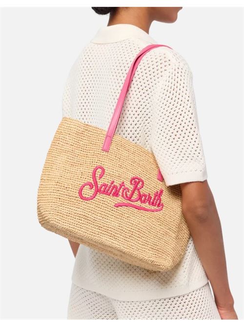 Rafia City Mid Bag beige con logo Saint Barth ricamato MC2 SAINT BARTH | RAFC002 - TEX0001-01329H.01329H